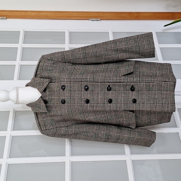 Vintage Harve Benard Houndstooth Plaid Wool Double Breasted Peacoat Size - 14 - Picture 1 of 16
